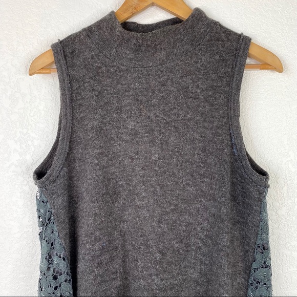 Anthropologie Moth Gray Knit Lace Back Sleeveless Sweater - Picture 3 of 8